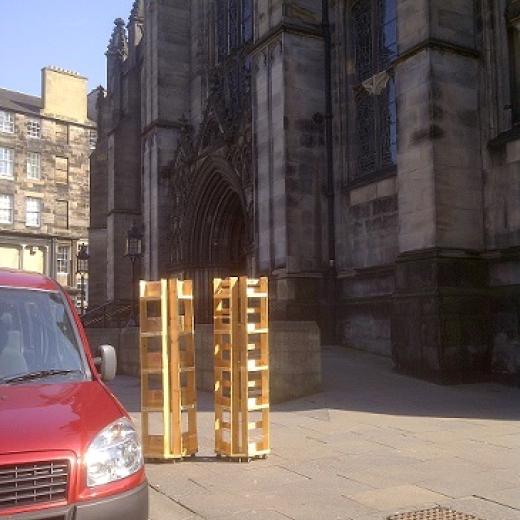 Holy Socks stands outside St. Giles, Edinburgh